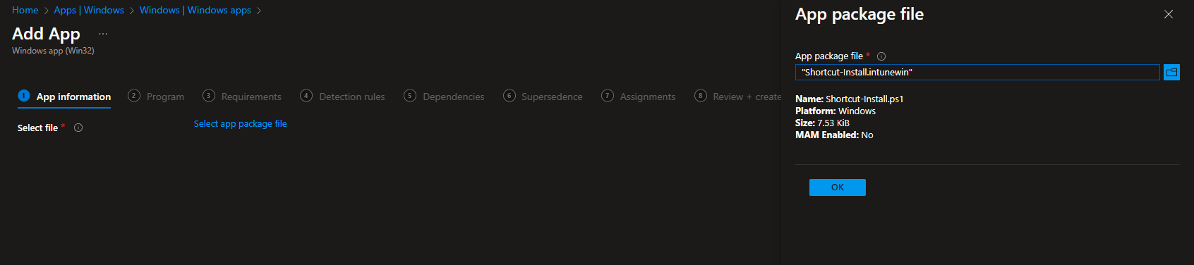 Adding a Win32 app in Intune